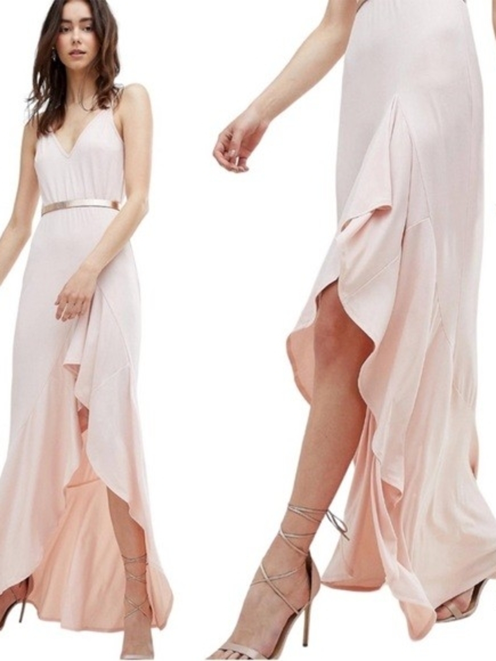 ASOS Light Blush Pink High-Low Ruffle Maxi Dress
